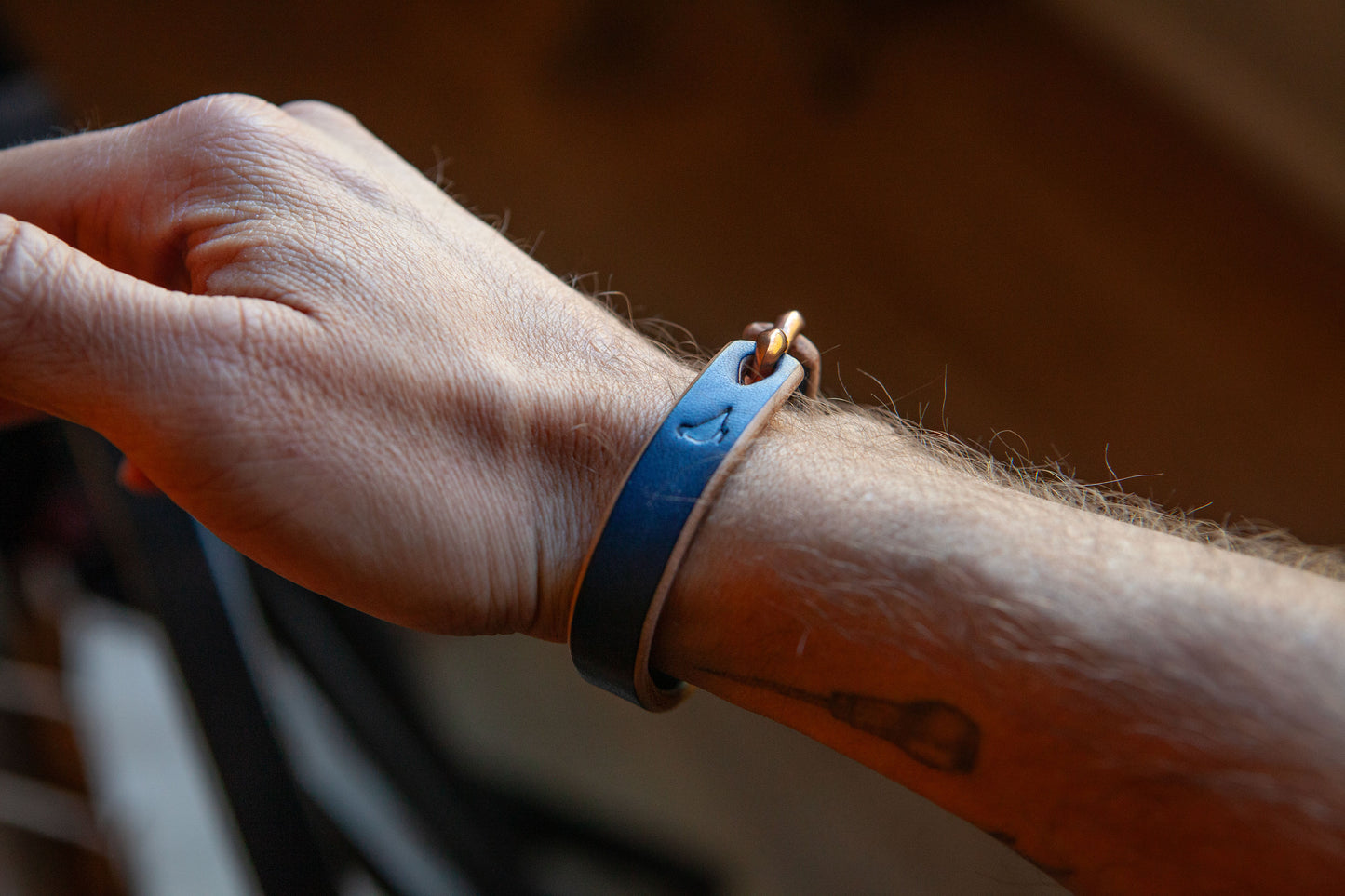 Natural Indigo Dyed Vegetable Tanned Leather Cuff