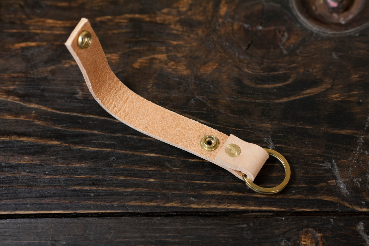 Saddle Tan Braided Leather Loop Snap Key Chain